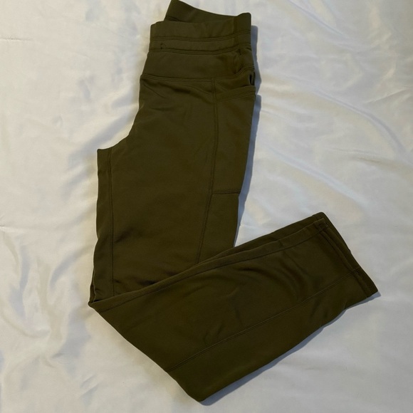Adrienne Vittadini Sport Fleece Lined Leggings Sz S Olive green 24” w pockets - Picture 2 of 11